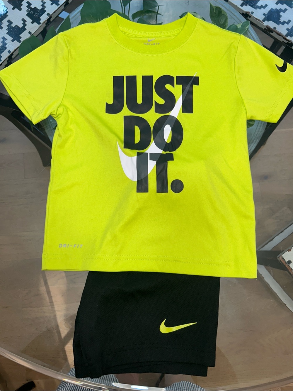 Nike Neon Yellow 'Just Do It.' Tee with Black Shorts